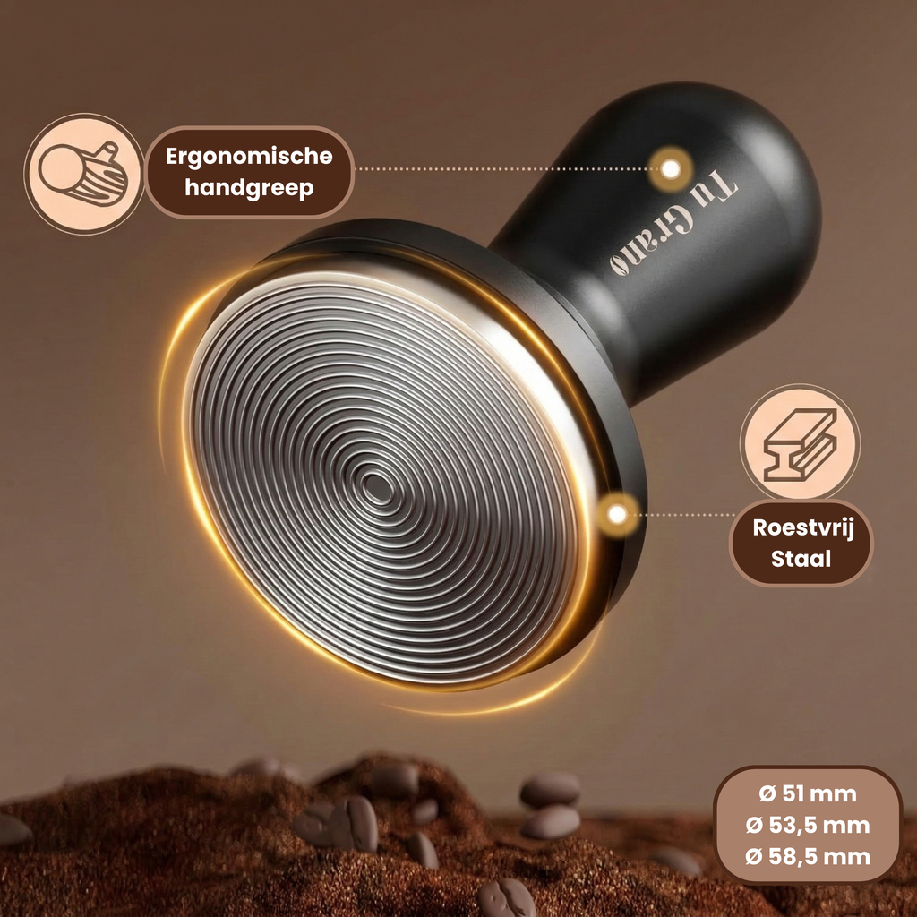 espresso tamper rvs met klikfunctie