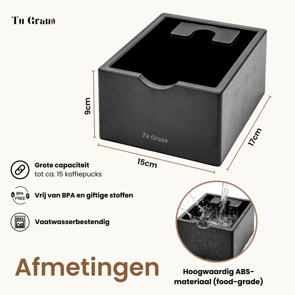 knock box vierkant voor espresso puck