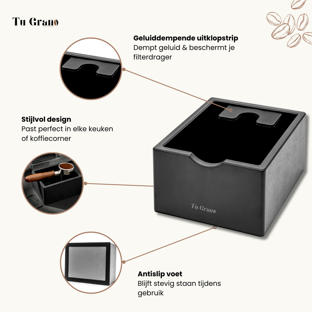 vierkante knock box barista accessoire